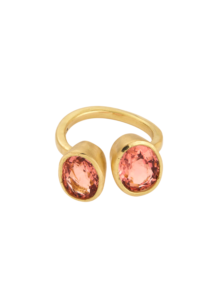 18kt double peach pink tourmaline ring