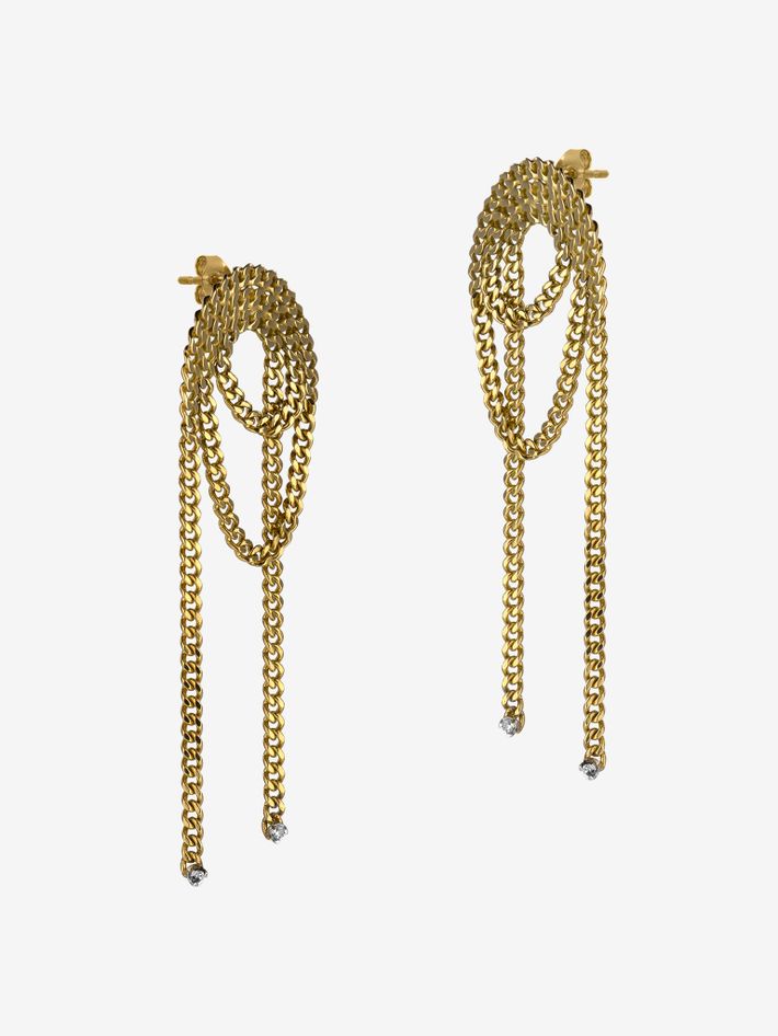 Knotted chain and diamond drop earrings