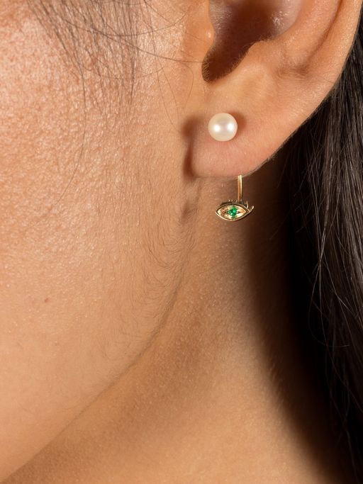 Micro eye piercing earring with emerald photo