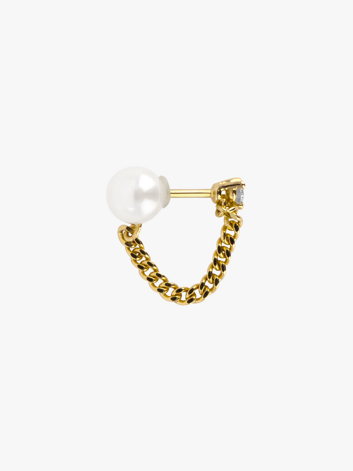 Pearl and single diamond chain earring