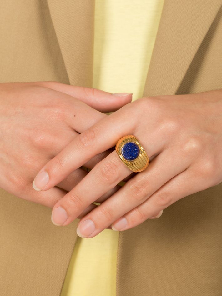 Wave motion ring - lapis lazuli & gold vermeil