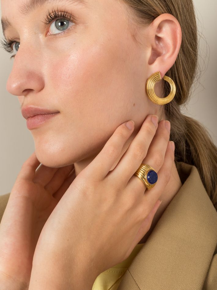 Wave motion ring - lapis lazuli & gold vermeil