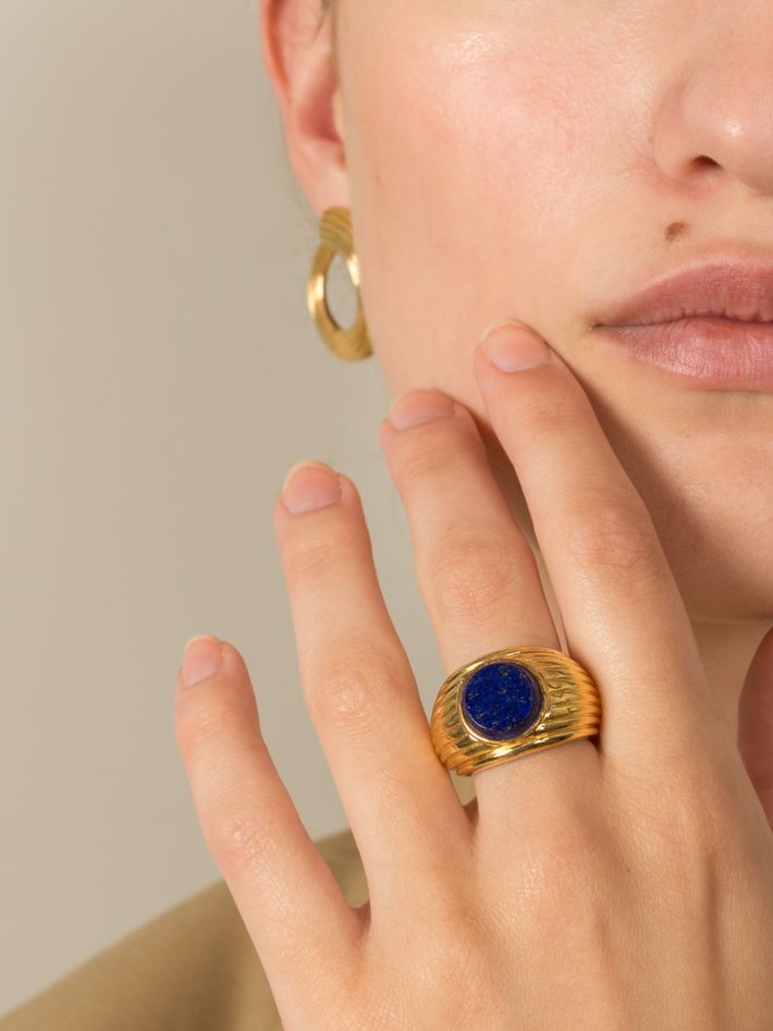 Wave motion ring - lapis lazuli & gold vermeil