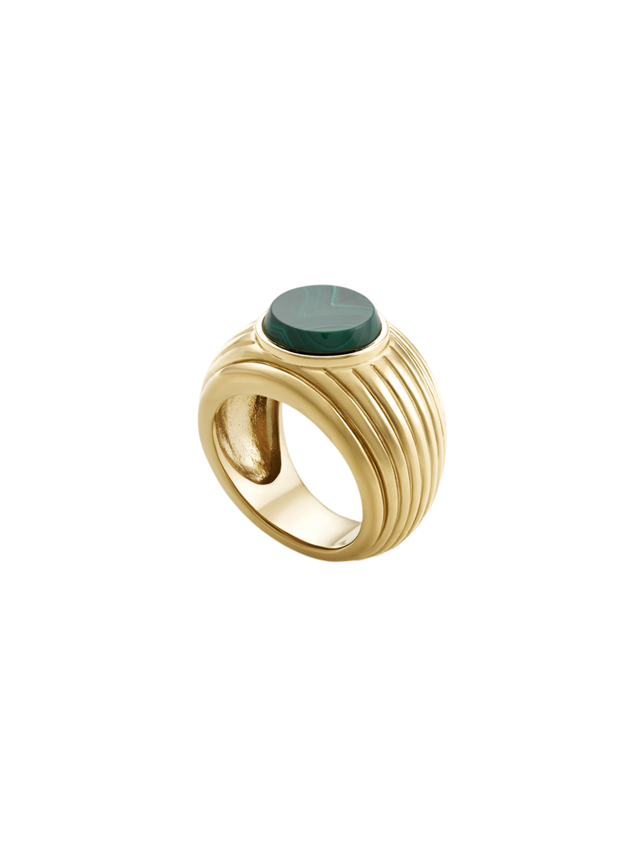 Wave motion ring - malachite & gold vermeil