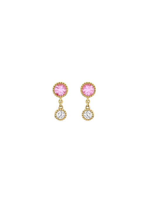 Duo drop pink tourmaline & lab-created diamond stud earrings photo