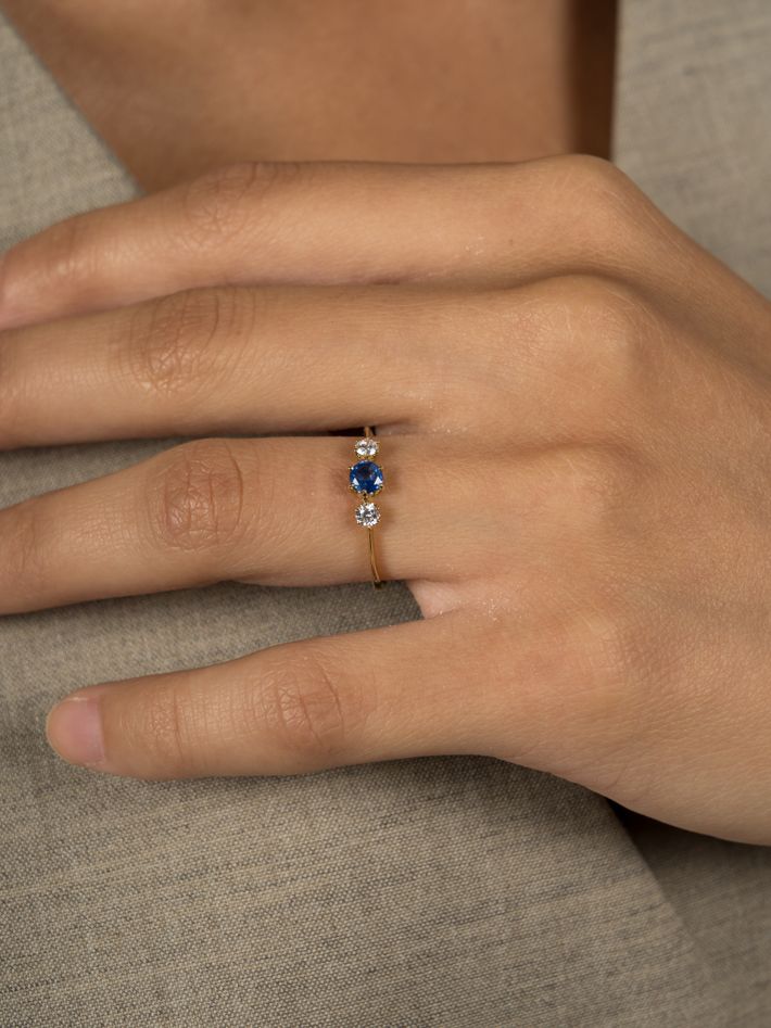 Elyhara 18k fine blue sapphire & diamond small trilogy ring