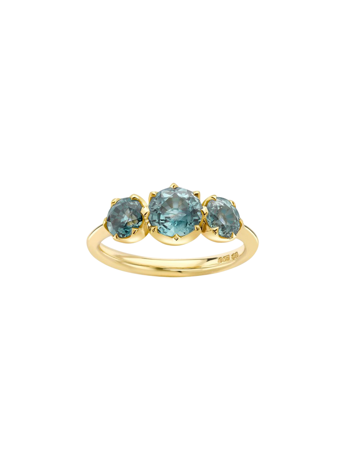 Elyhara teal sapphire medium trilogy ring