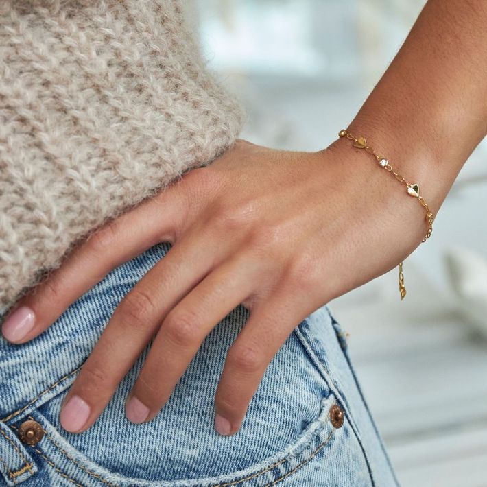 Folded heart & gemstone bracelet