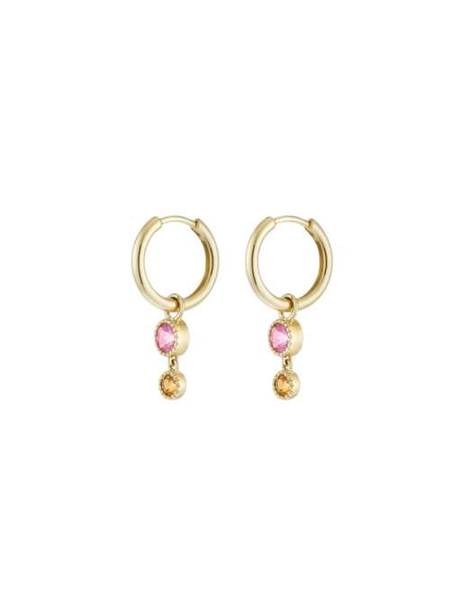 Pink tourmaline & orange garnet duo drop hoops photo