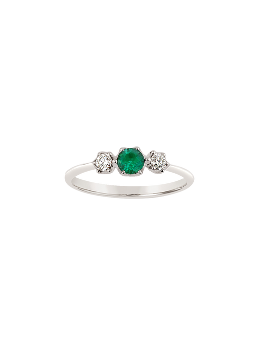 Elyhara 18k fine emerald & diamond small trilogy ring photo
