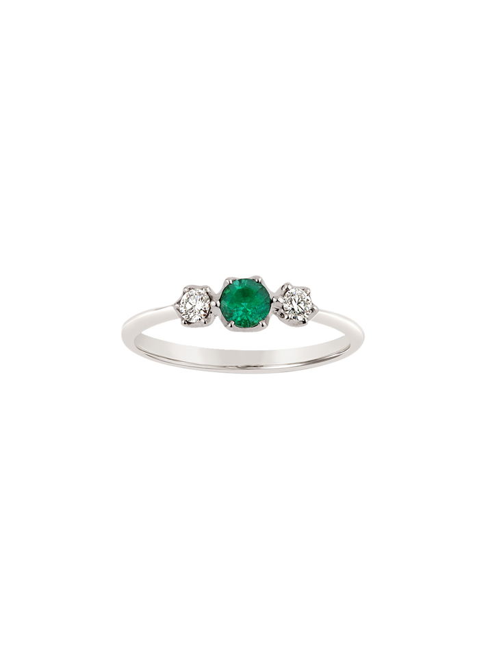 Elyhara 18k fine emerald & diamond small trilogy ring