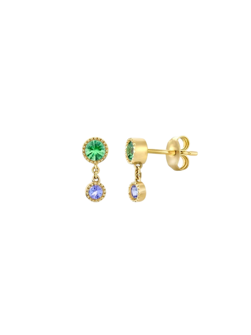 Duo drop tsavorite & tanzanite stud earrings photo