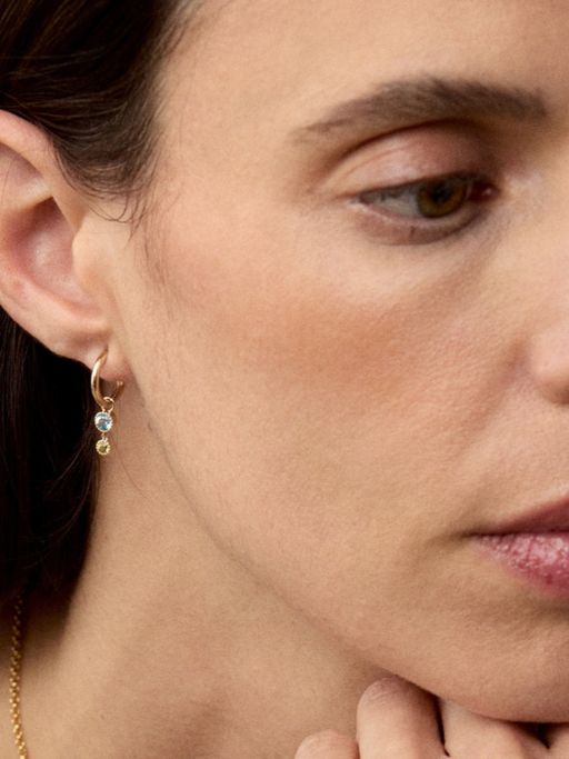 Blue topaz & peridot duo drop hoops photo