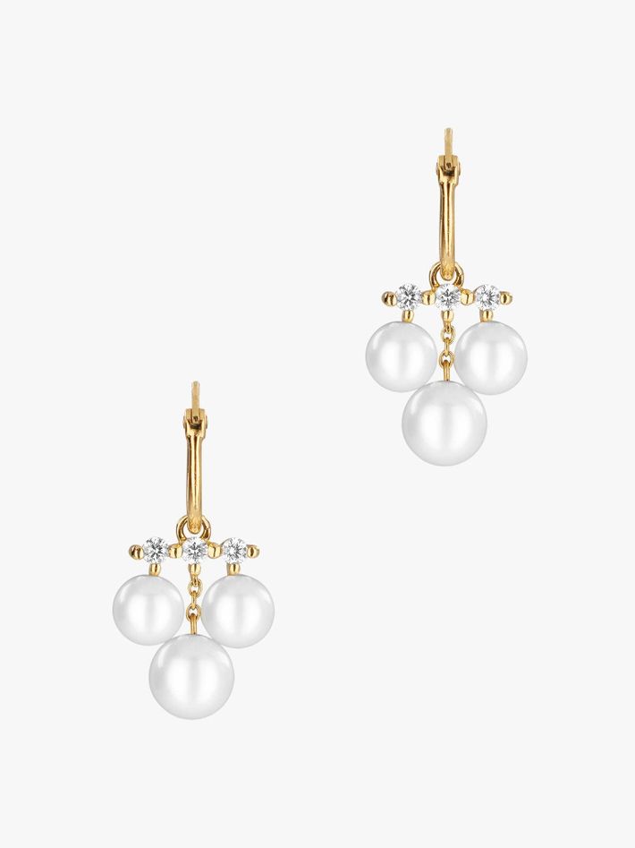 Shuga triple pearl and diamond drop earrings