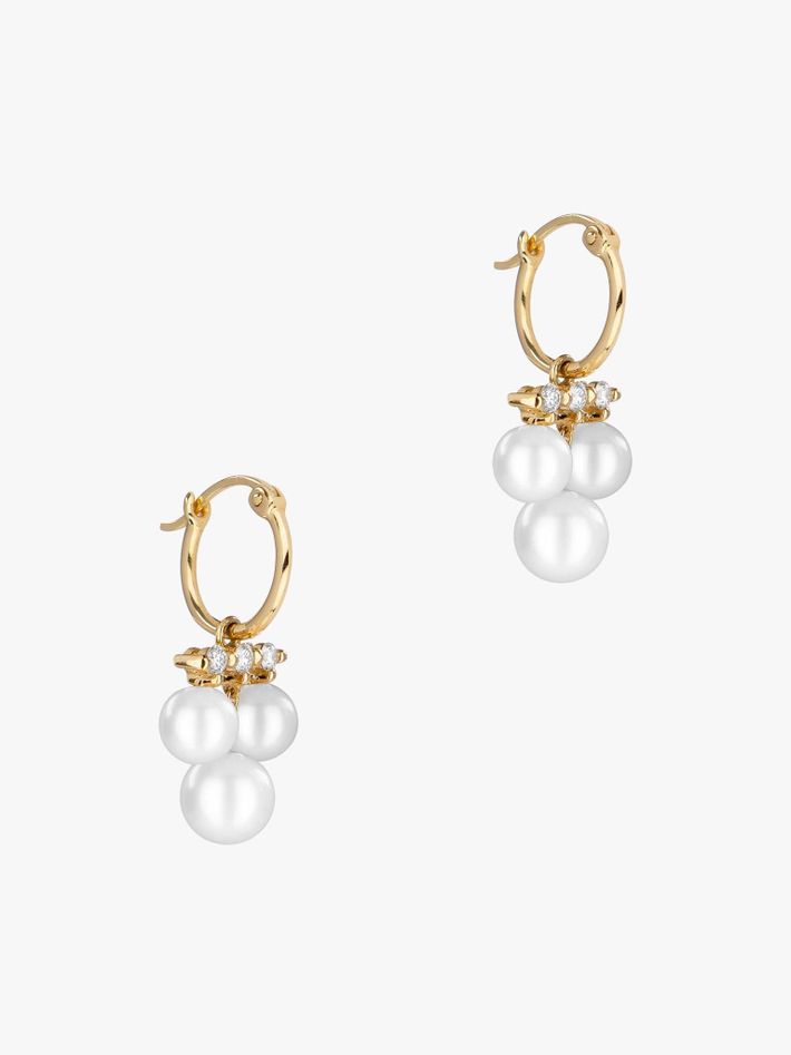 Shuga triple pearl and diamond drop earrings