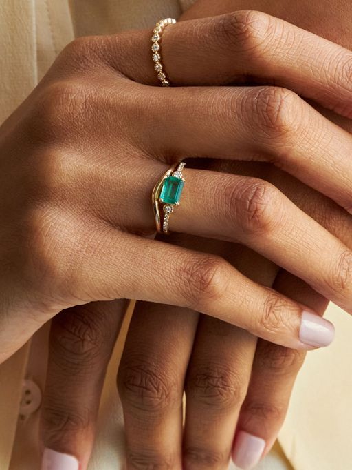 Betony 14k emerald & created diamond ring photo