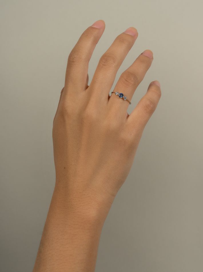 Elyhara 18k fine blue sapphire & diamond small trilogy ring