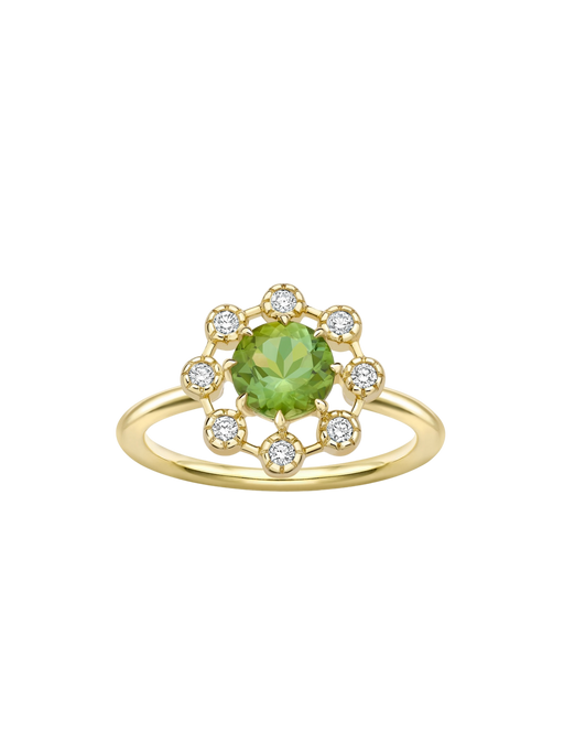 Celandine 14k green tourmaline & created diamond ring photo