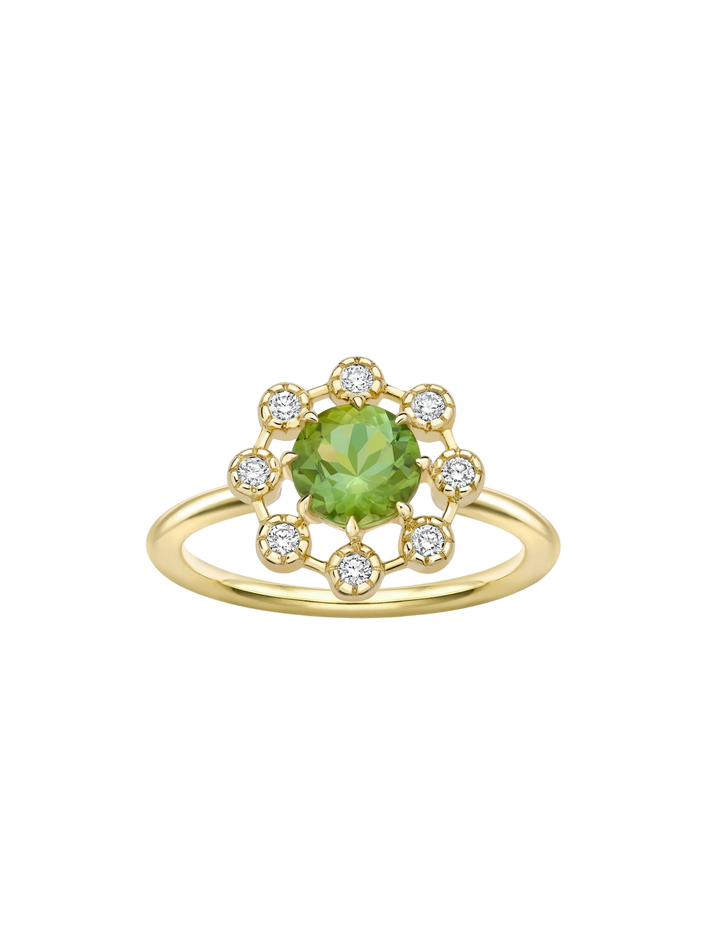 Celandine 14k green tourmaline & created diamond ring