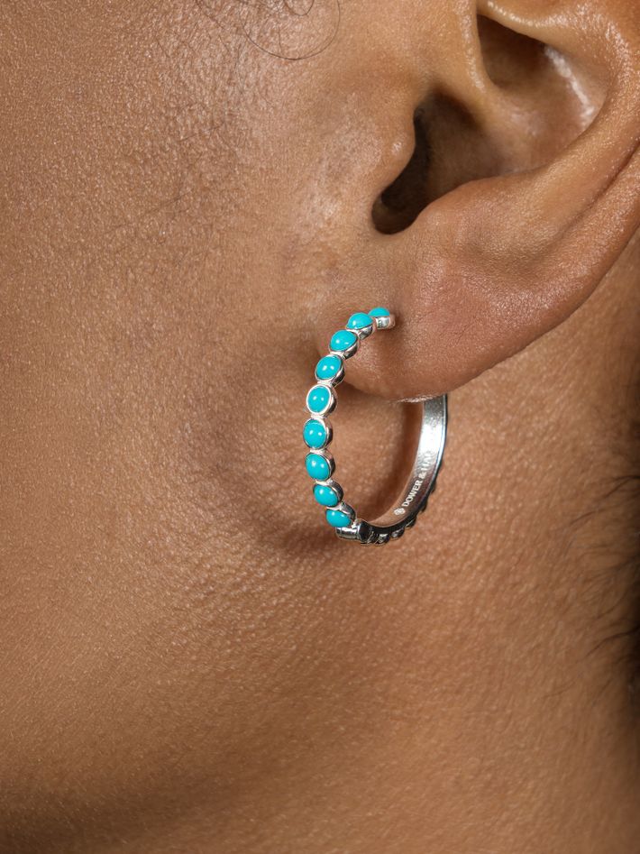 Large azure turquoise huggie hoops