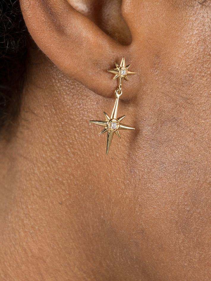 14k gold north star diamond double earrings