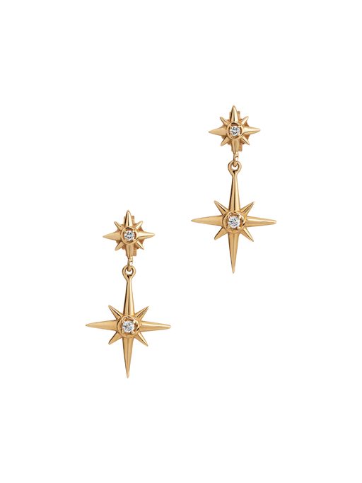 14k gold north star diamond double earrings photo