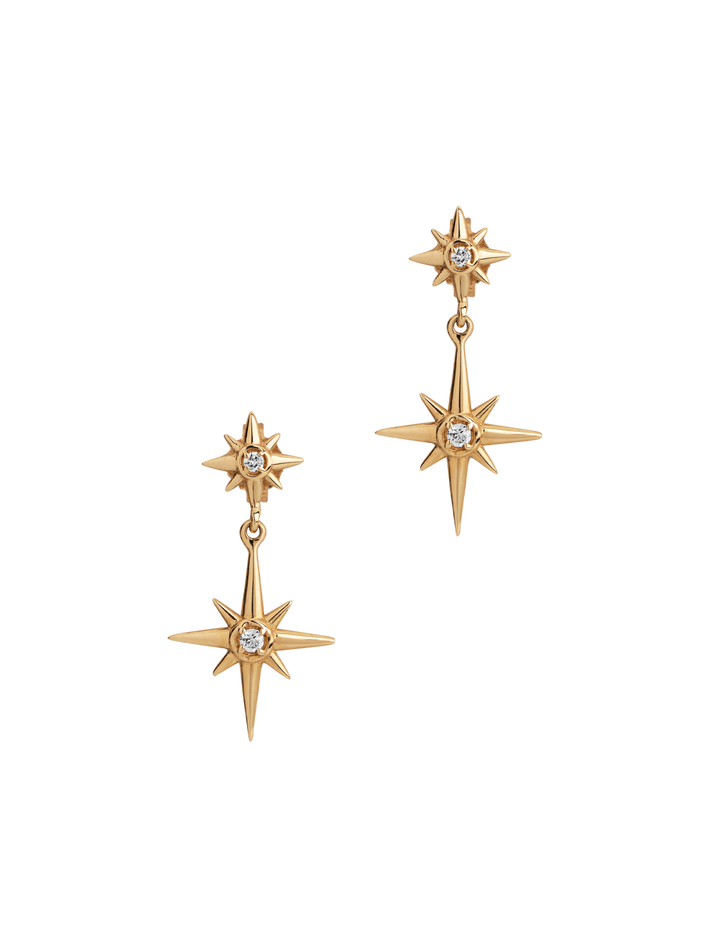 14k gold north star diamond double earrings