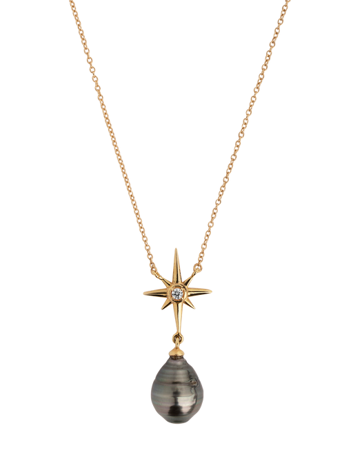14k gold north star pendant with tahitian pearl photo