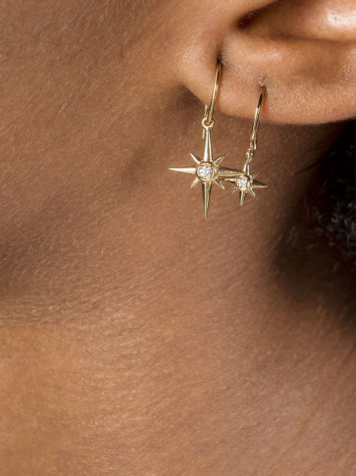 14k gold & diamond north star long ear-drops