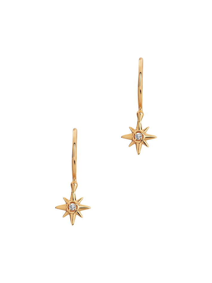 14k gold north star diamond drop earrings