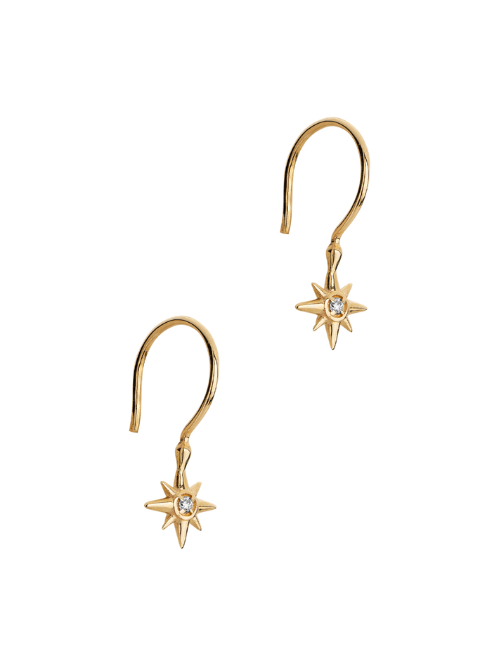 14k gold north star diamond drop earrings