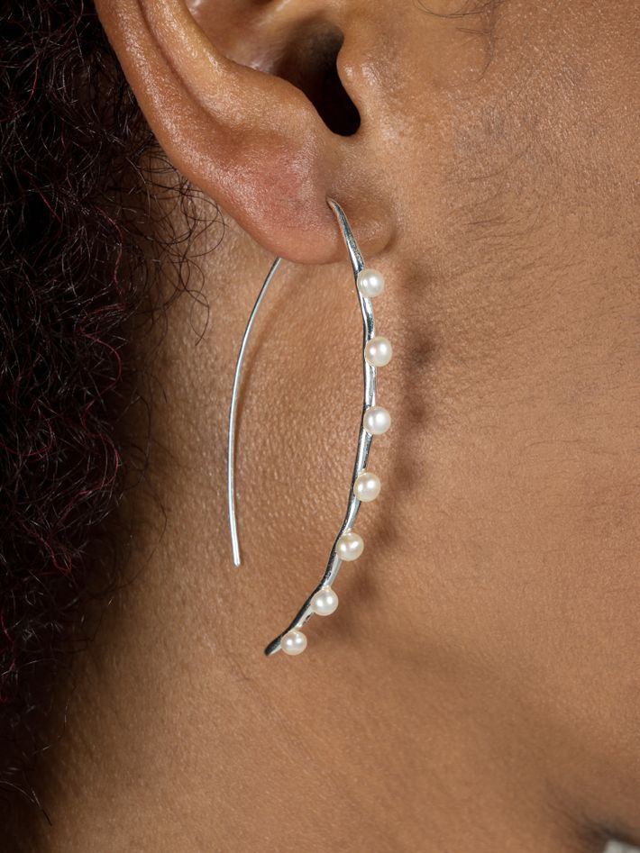 Long waterfall pearl drop earrings