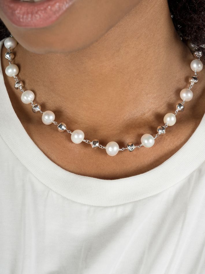 Nugget & white freshwater pearl necklace