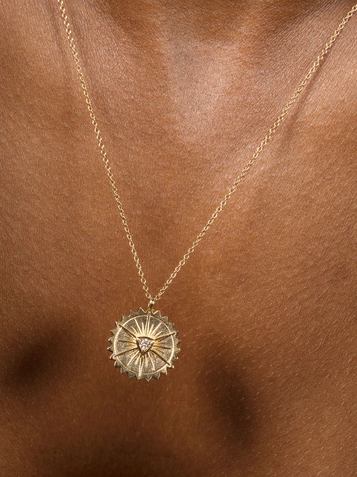 14k gold & diamond sun pendant