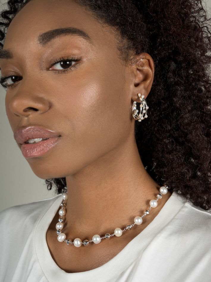 Medium triple row waterfall pearl hoops