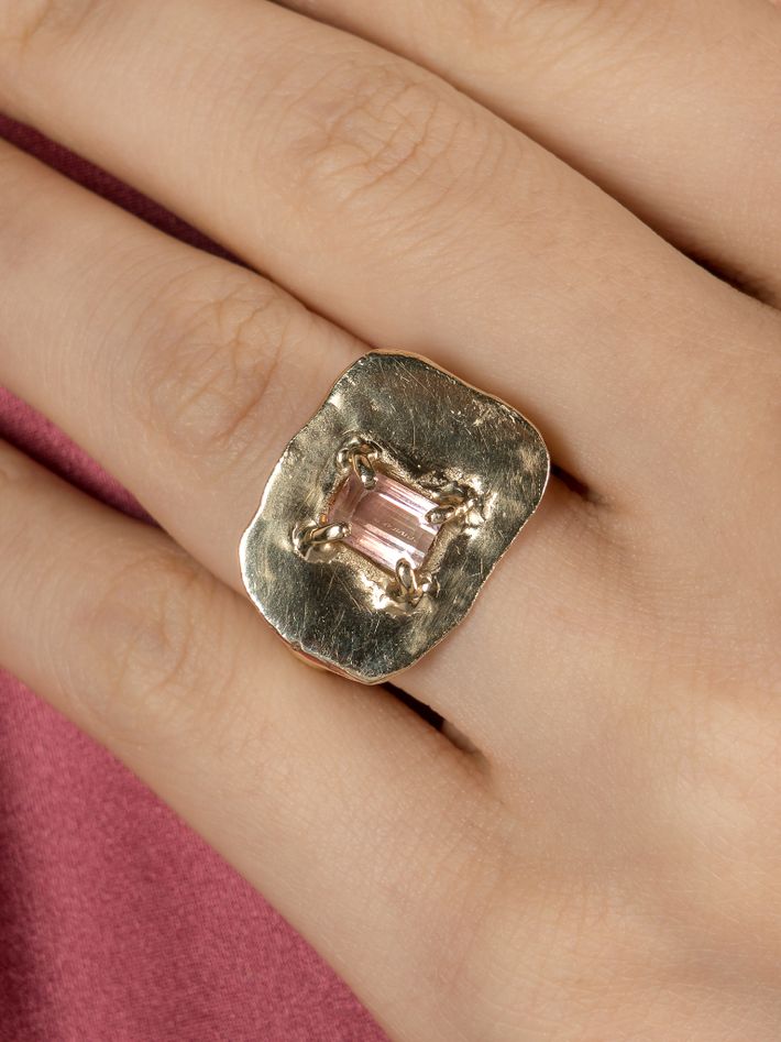 Gold olivia ring with pink watermelon tourmaline