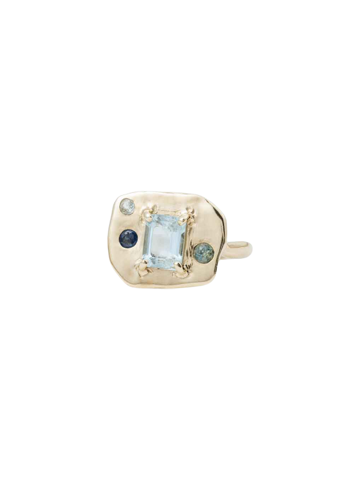 Gold olivia ring with topaz and australian sapphires