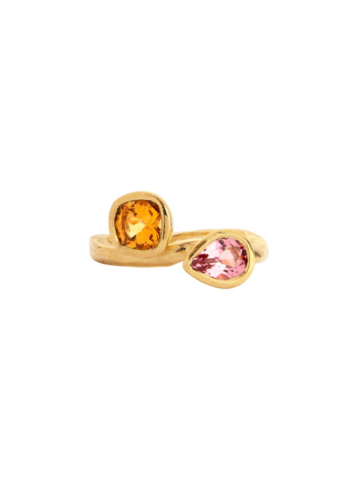 9K Wandering citrine and tourmaline ring