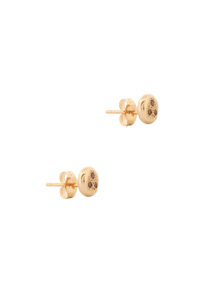 Small gold & diamond texture circle stud earrings LIV