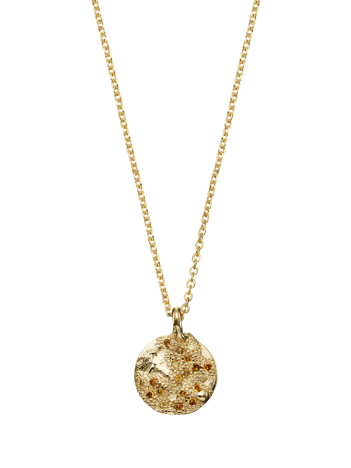Gold medium mixed diamond texture circle pendant necklace LII