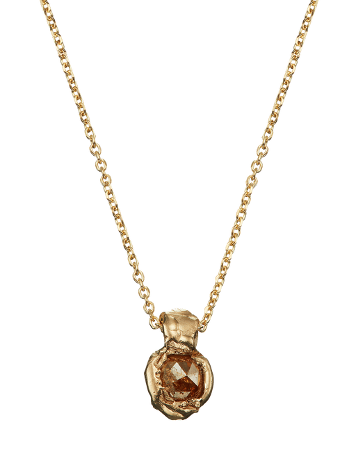 Gold & amber orange diamond nugget pendant necklace X photo
