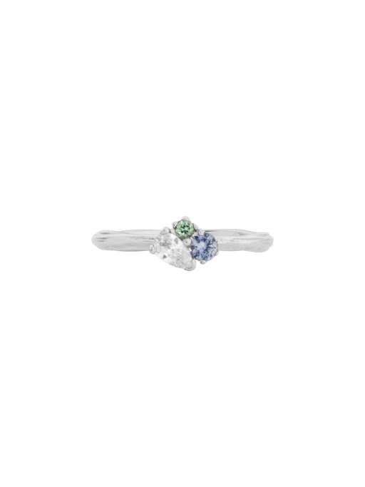 Ocean organic 3 stone cluster ring 18ct white gold photo