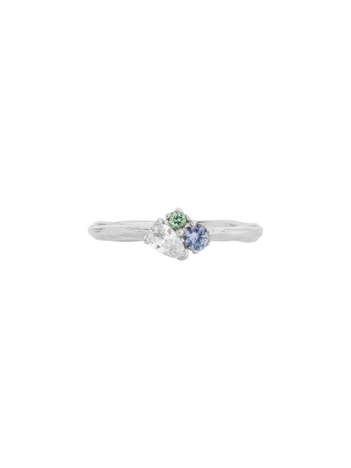Ocean organic 3 stone cluster engagement ring 18ct white gold
