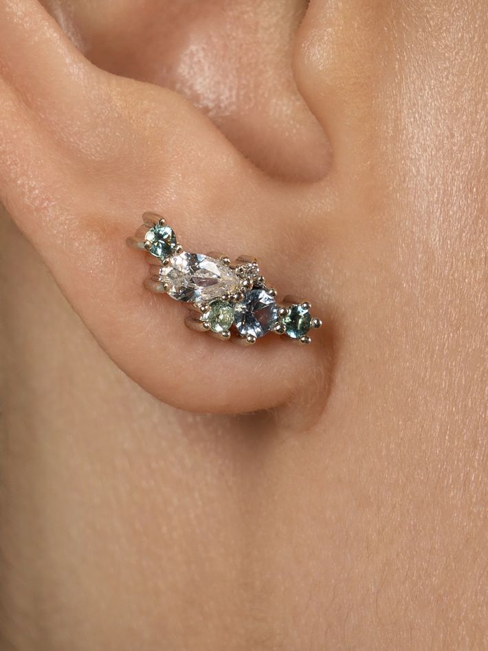 Ocean organic 6 stone constellation stud earrings 18ct white gold