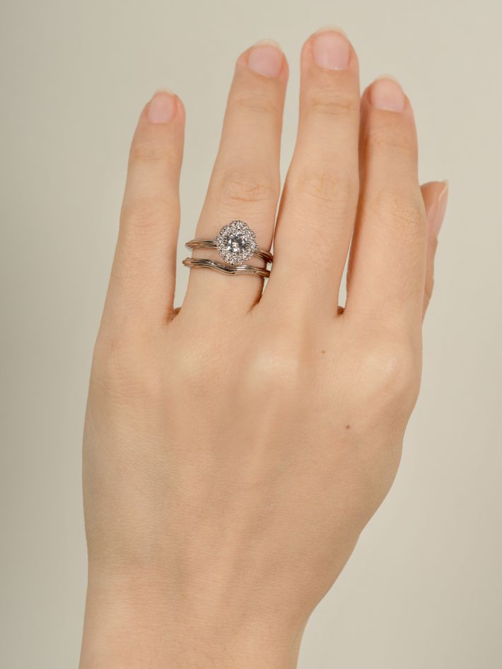 Organic enchanted rose halo engagement ring 