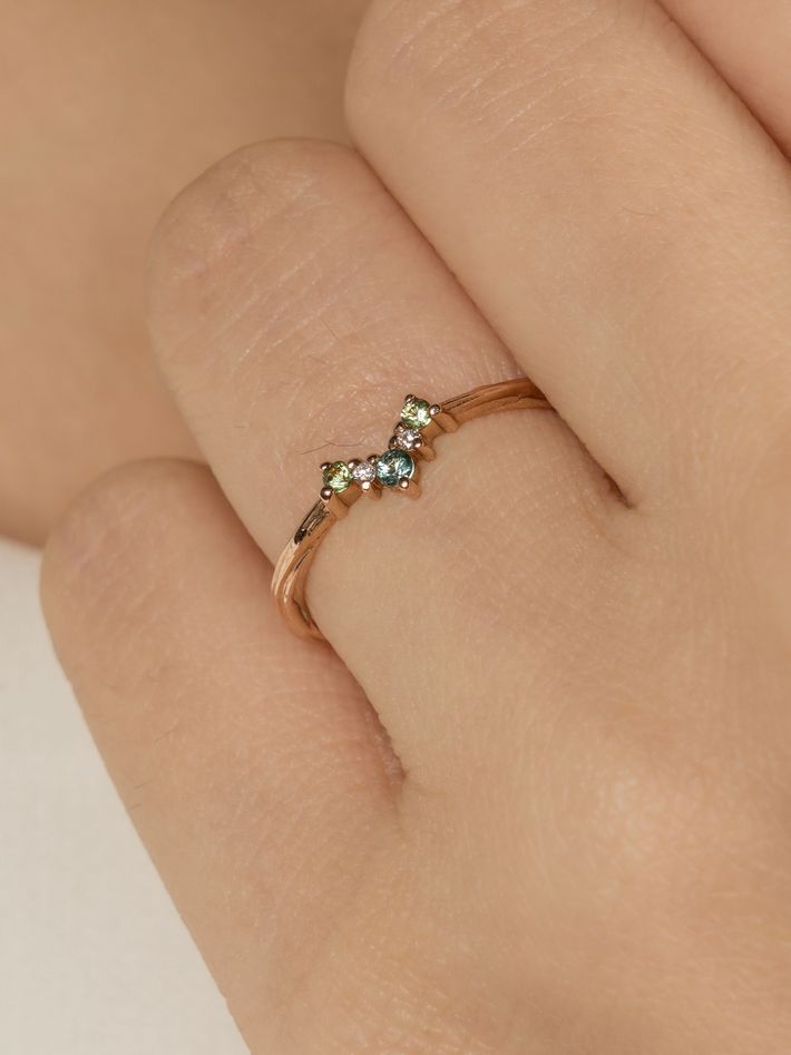 Organic caress shaped 5 stone wedding eternity ring 18ct rose gold
