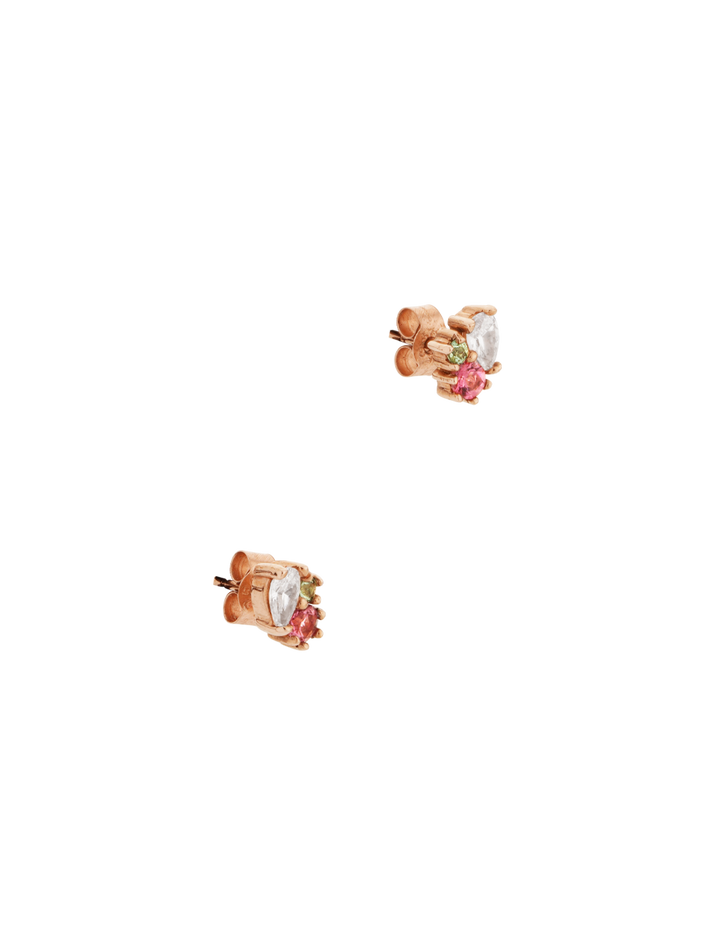 Blossom organic 3 stone cluster stud earring 18ct rose gold