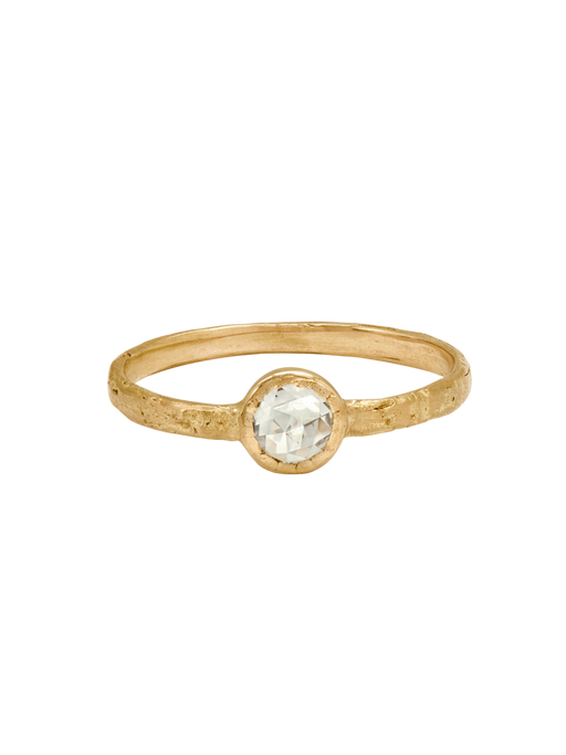 Mon Chéri Ring with 0.25 cts Rose-Cut Diamond, Hammered Finish, Yellow Gold photo