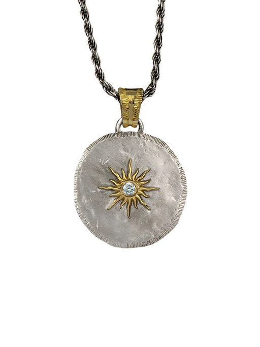Solis Lux large round sun pendant with diamond photo