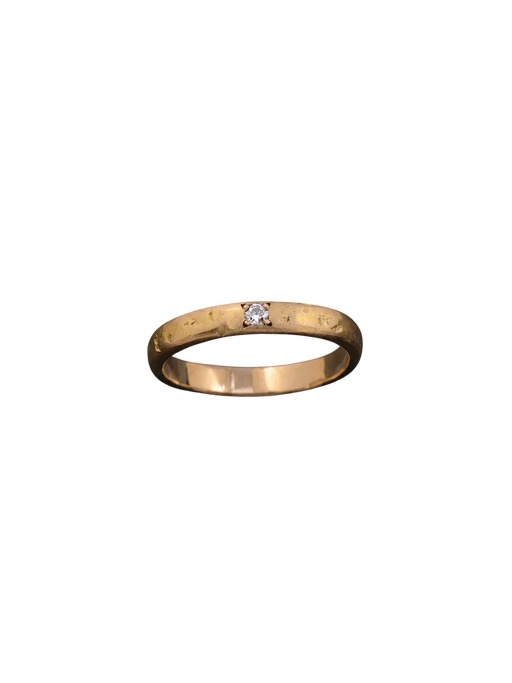 Lorelei white diamond stone hammered yellow gold wedding ring photo